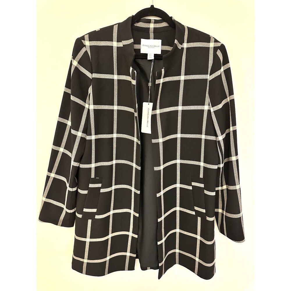 New Carolina Belle Montreal Women's Open Front Blazer Coat Jacket Black/White XL